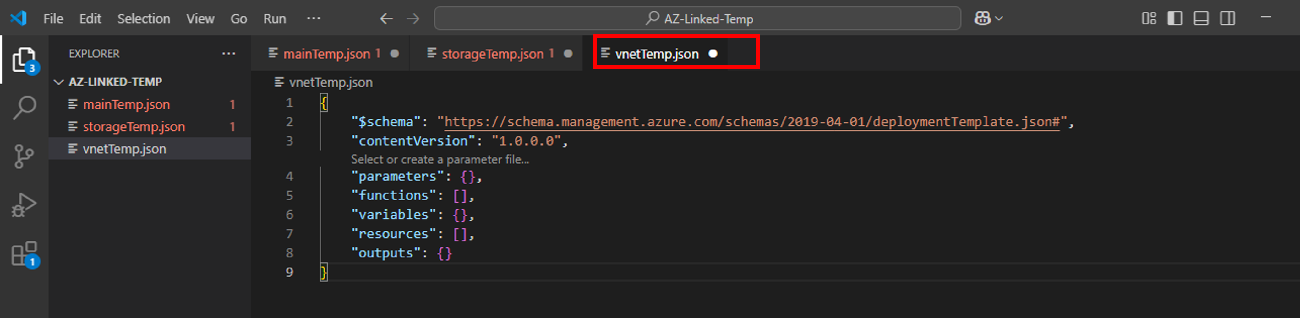 ARM linked template-vnet-Temp