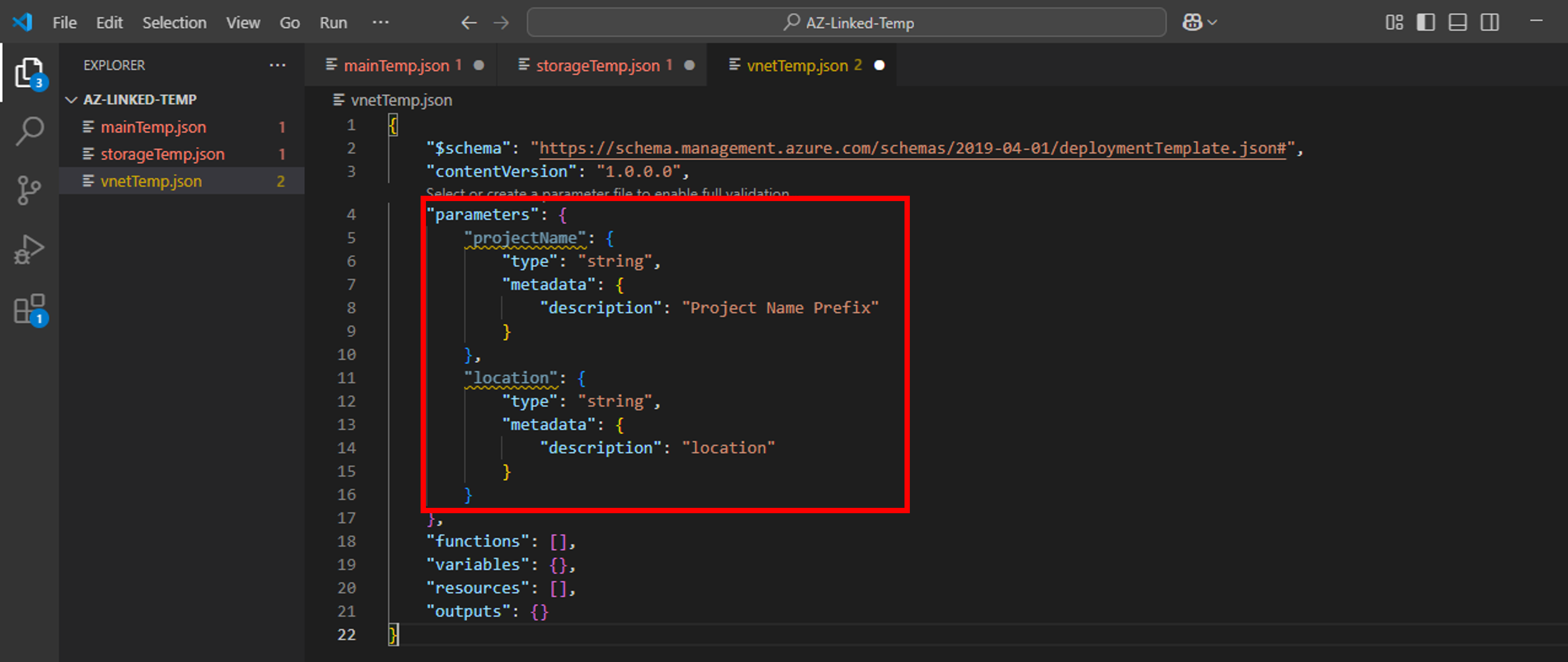 ARM linked template-vnet-temp-parameters