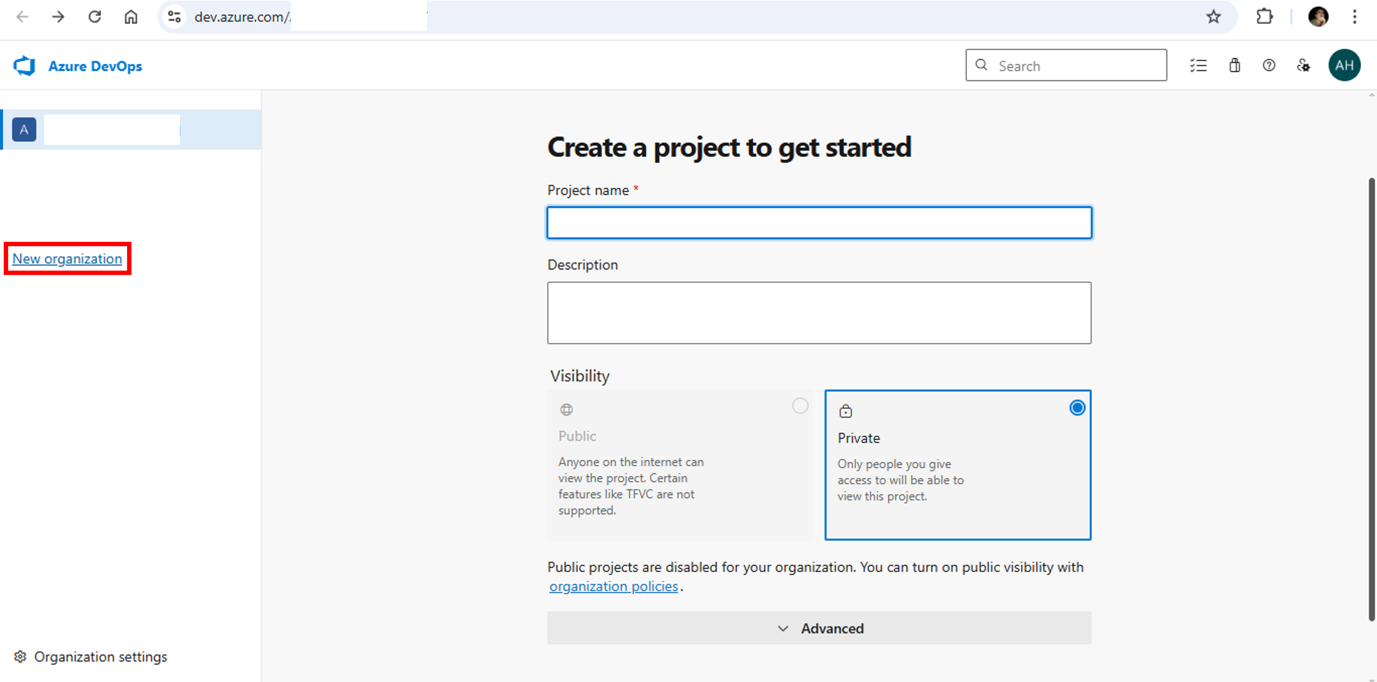 Azure DevOps-New Organization