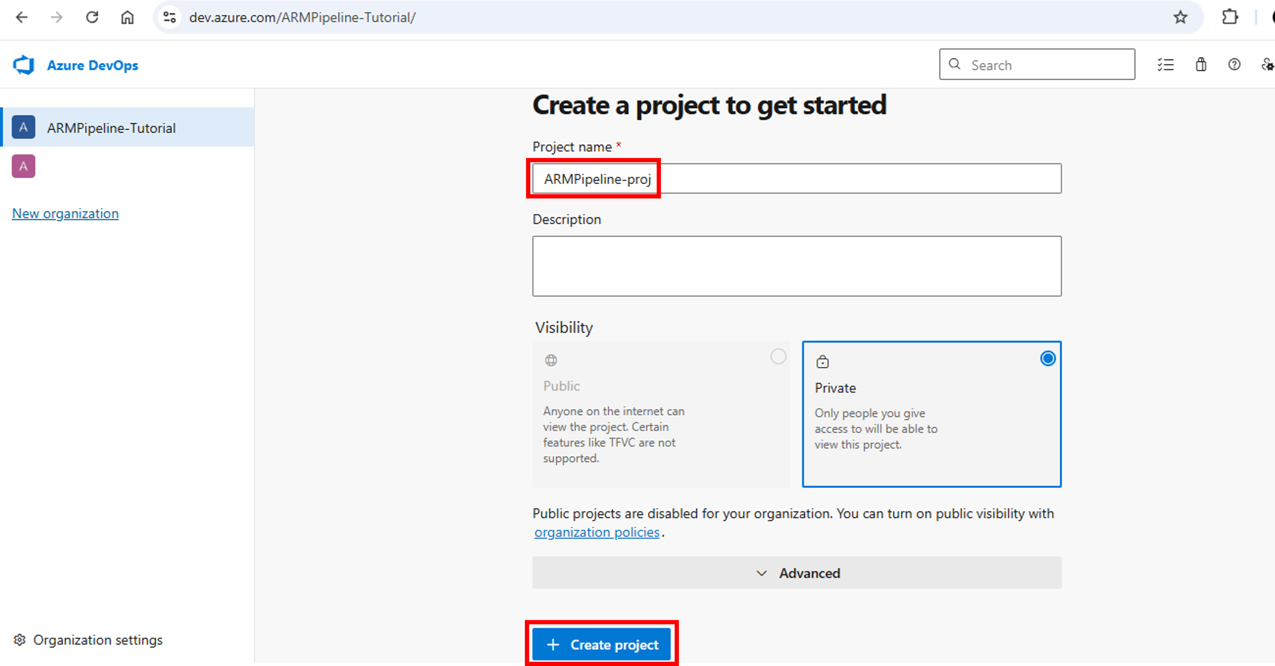 Azure DevOps-Create New Project