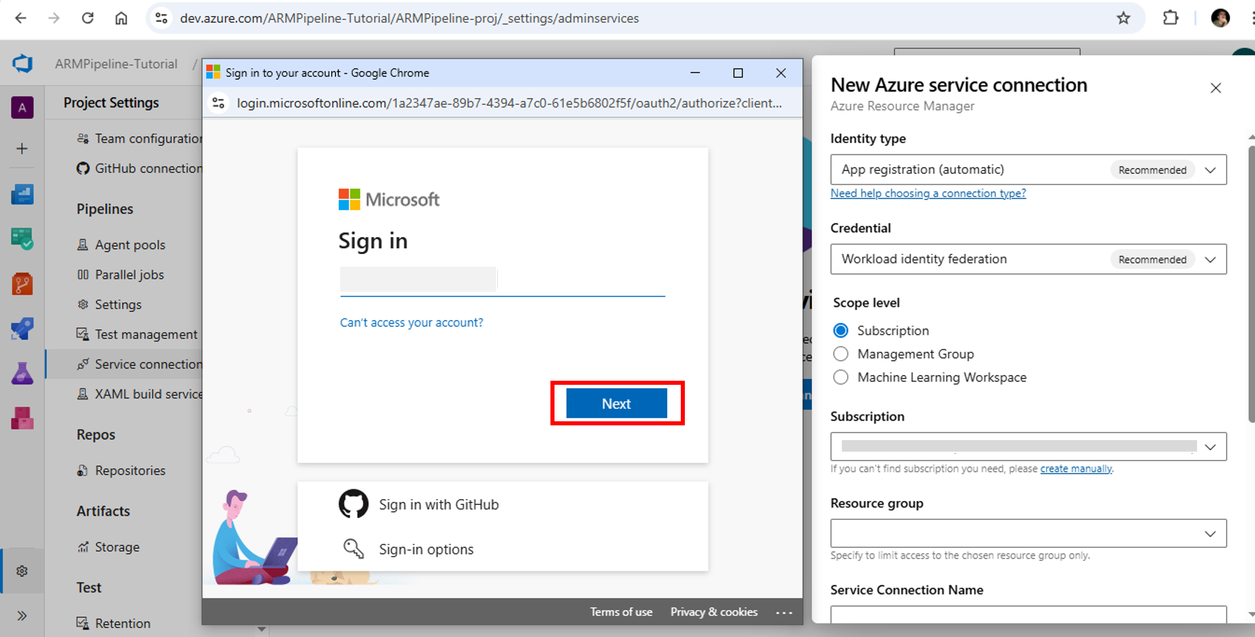 Azure DevOps-New ARM Service Connection Details