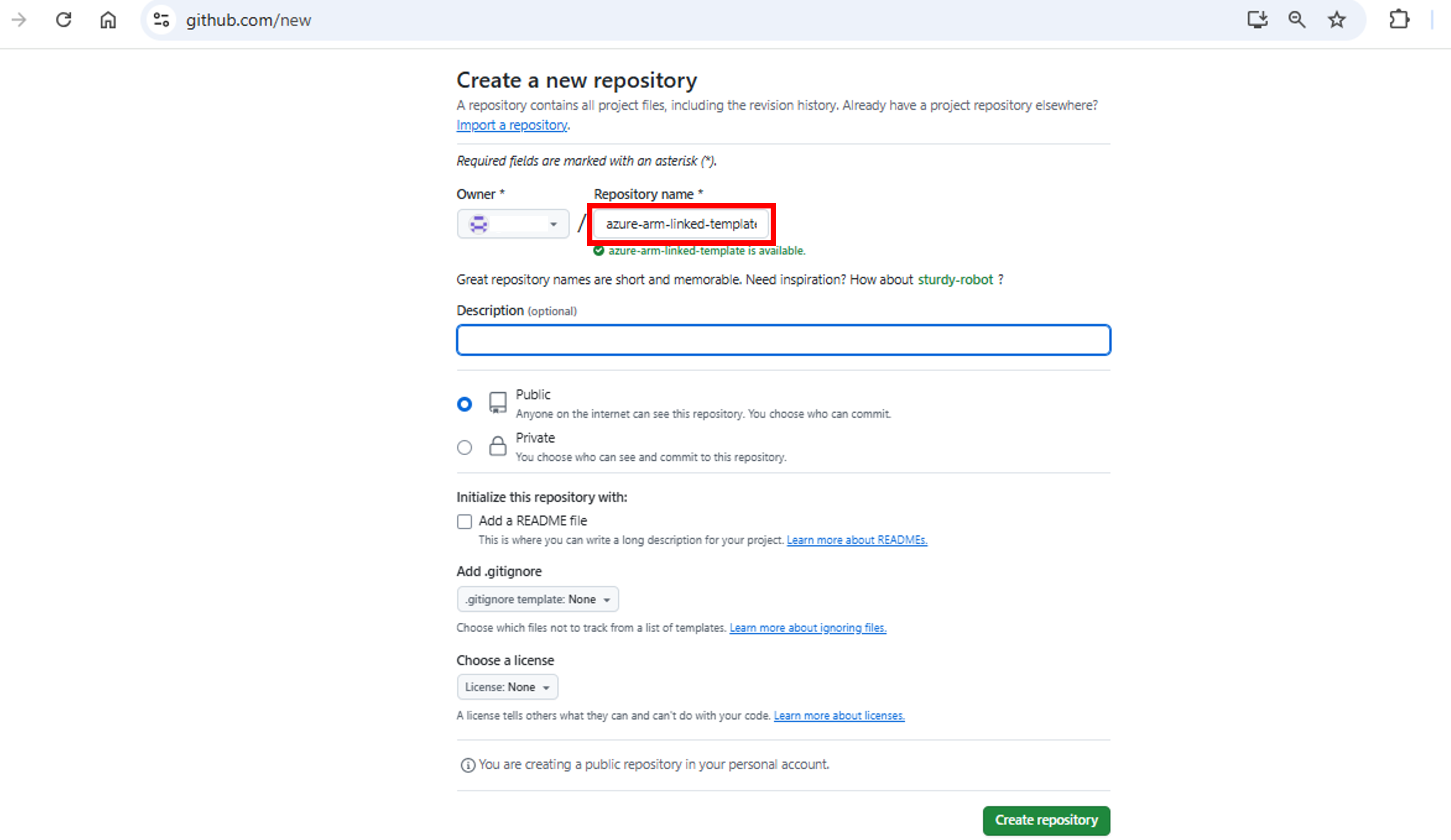 ARM linked template-Github-new-repository-2
