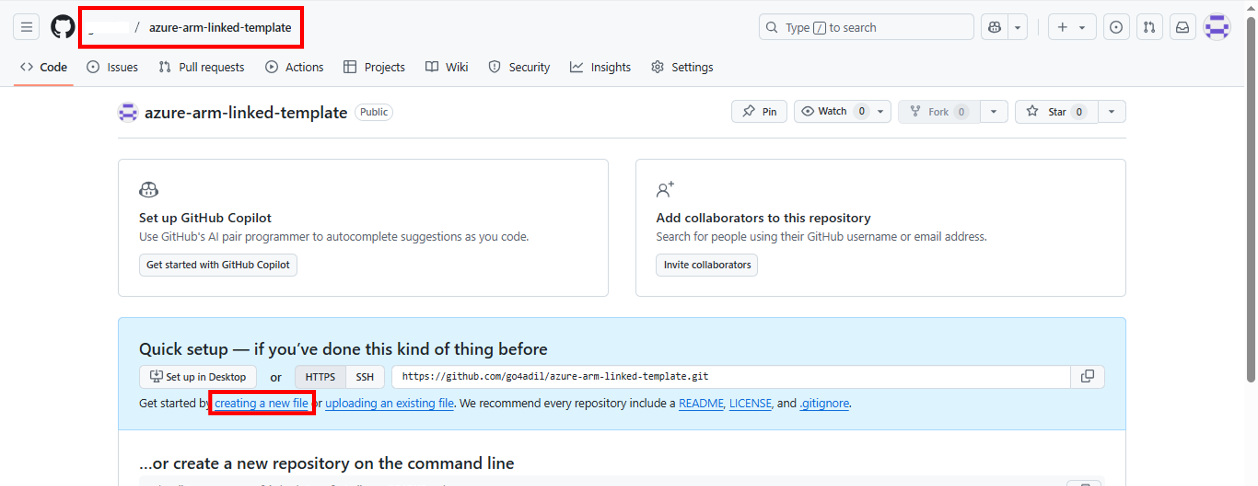 ARM linked template-Github-new-file