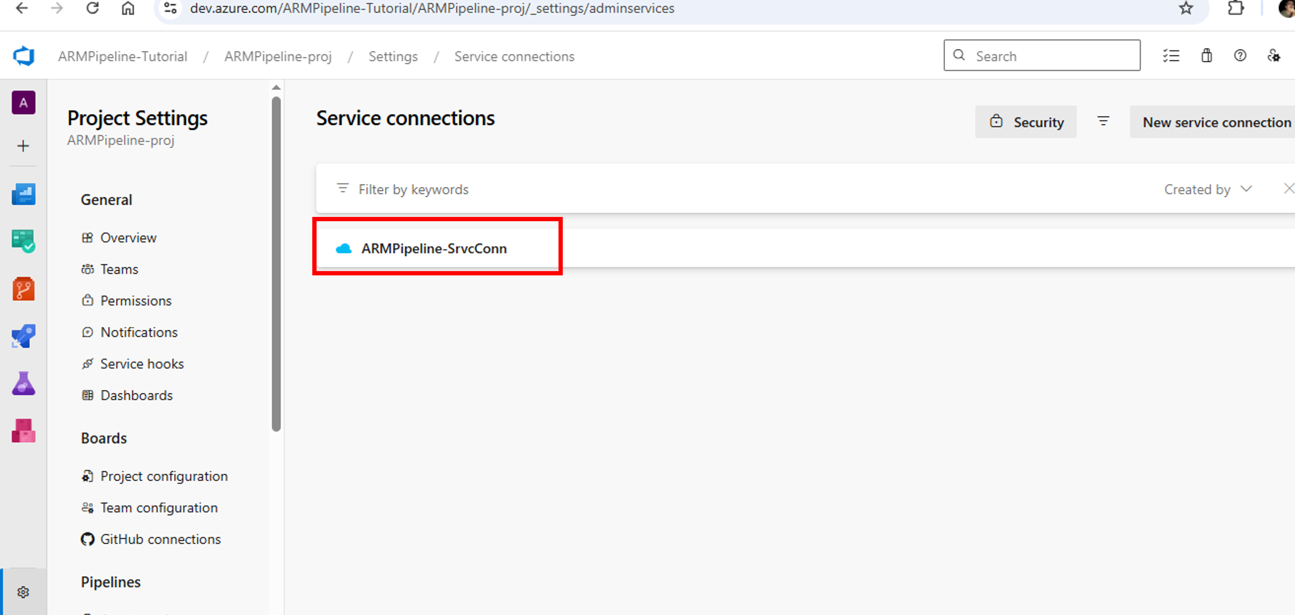 Azure DevOps-New ARM Service Connection Created