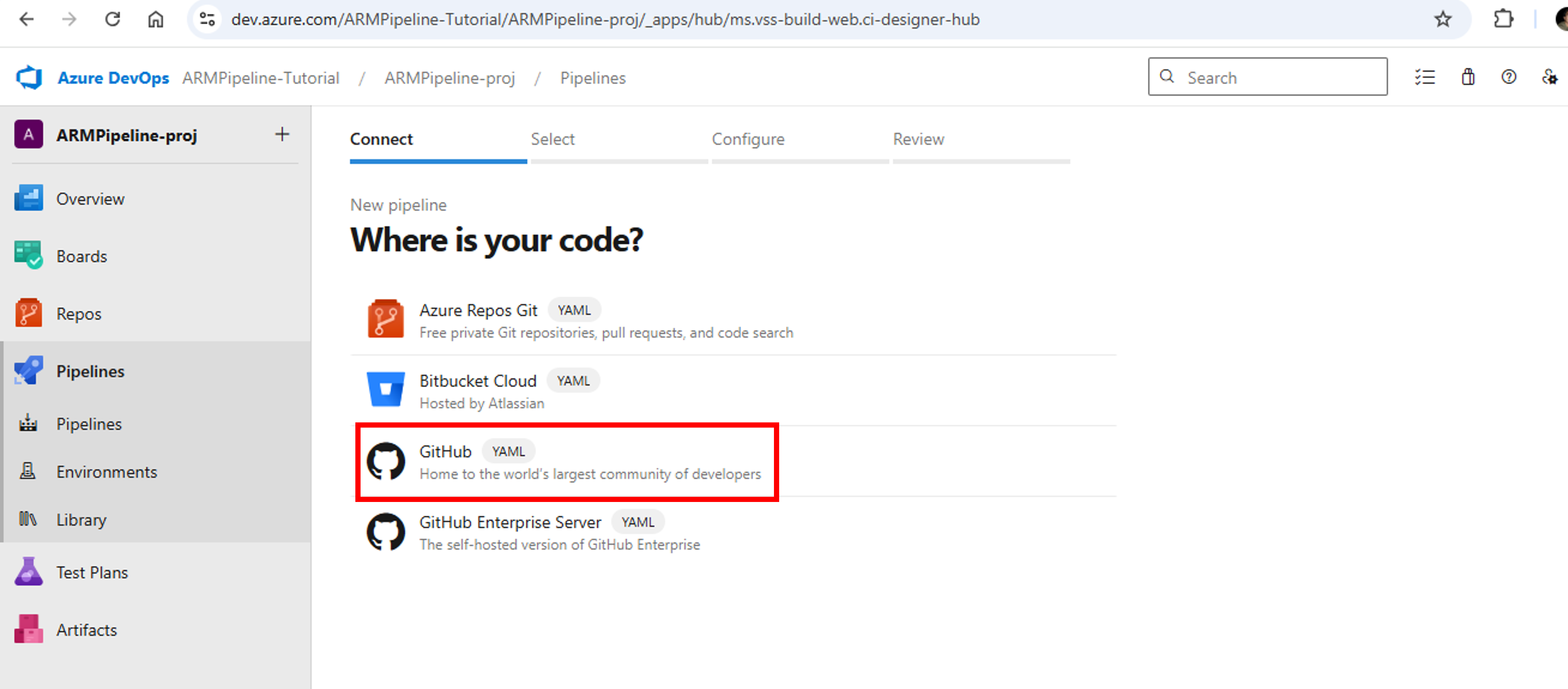 Azure DevOps-Azure Pipelines-Connect Github