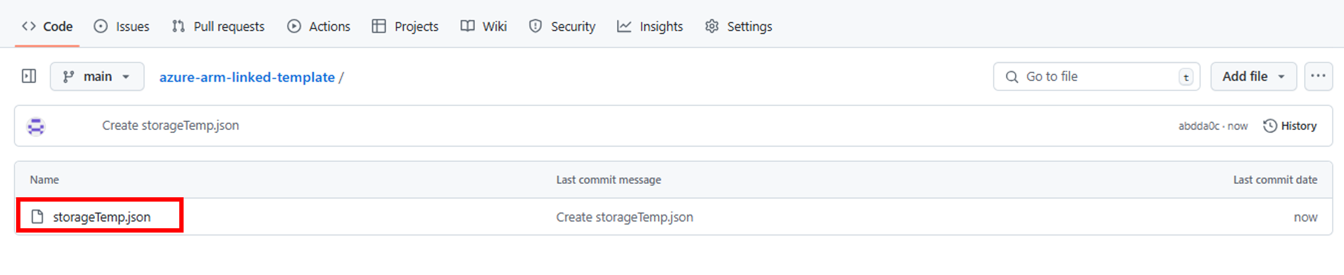 ARM linked template-Github-new-file-storage-Template-view