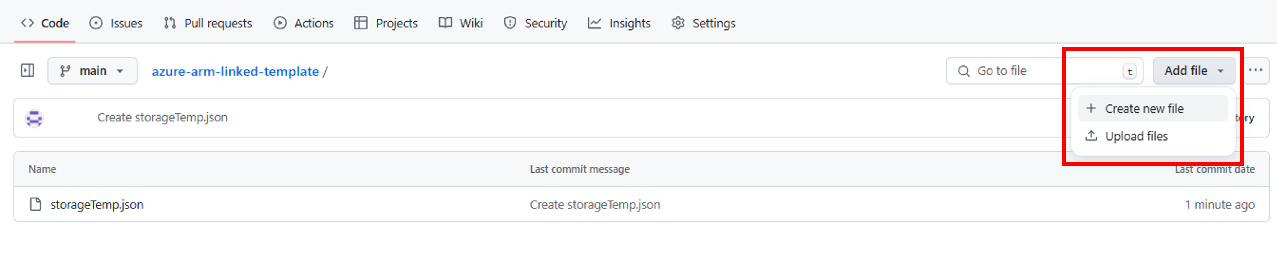 ARM linked template-Github-add-new-file