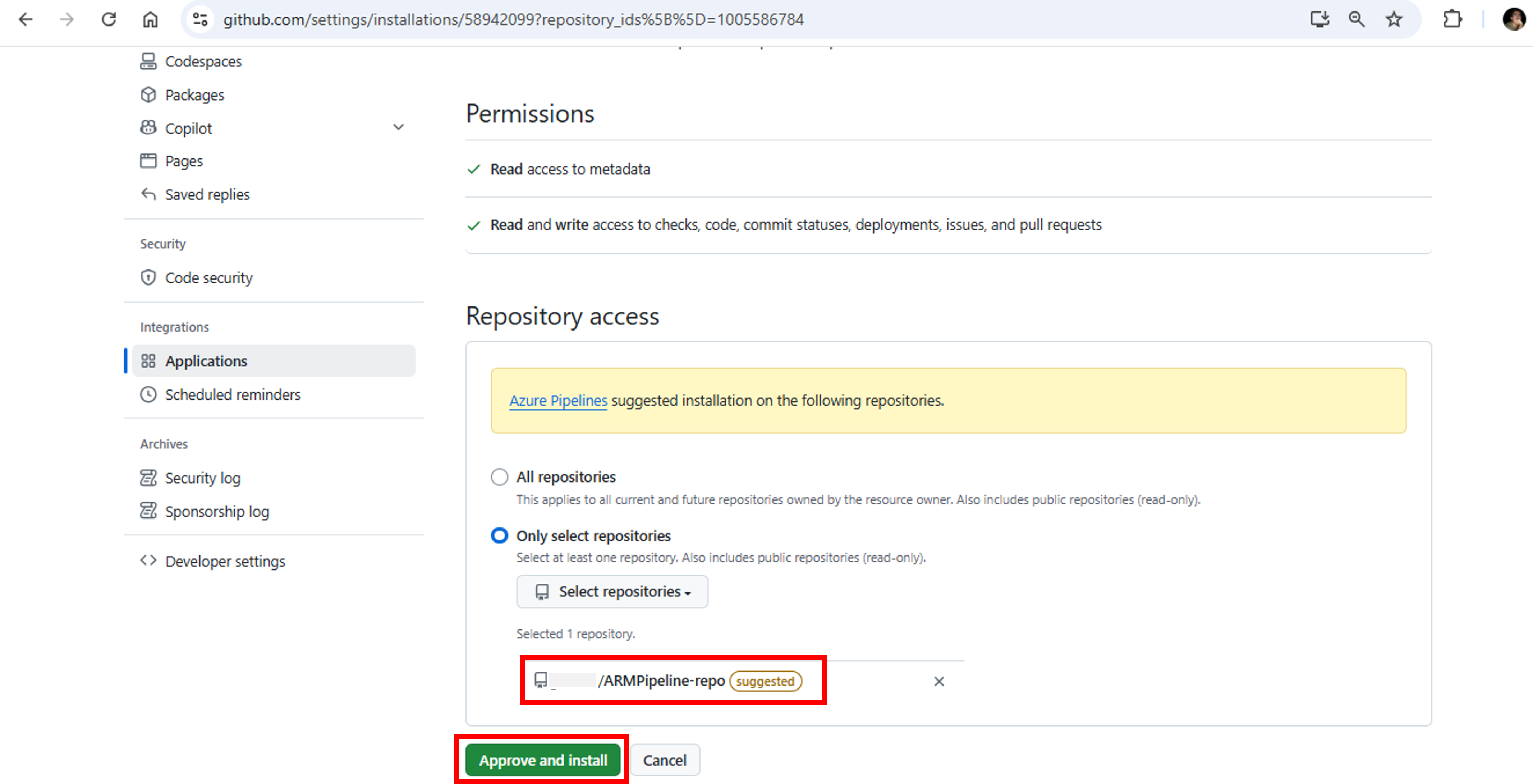 Azure DevOps-Install Azure Pipelines on Github Repo