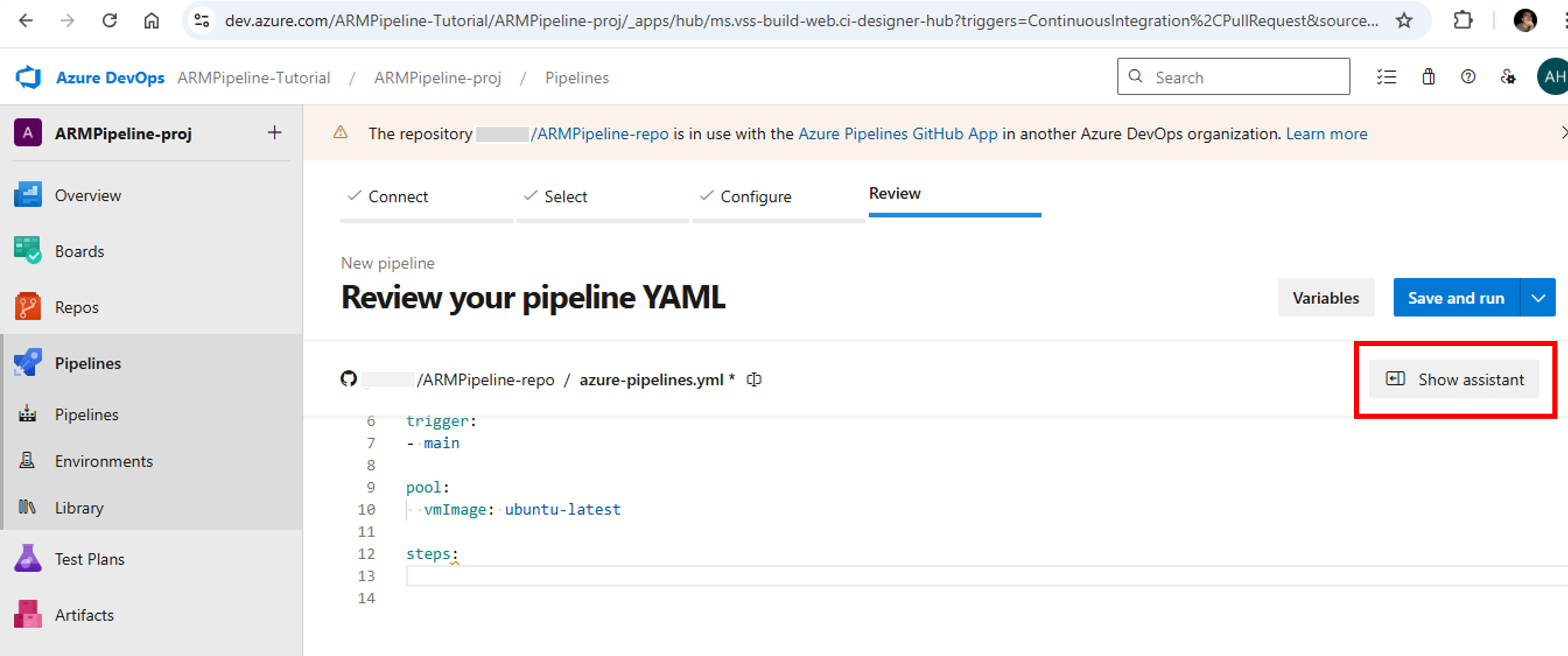 Azure DevOps-Azure Pipelines-Show Assistant