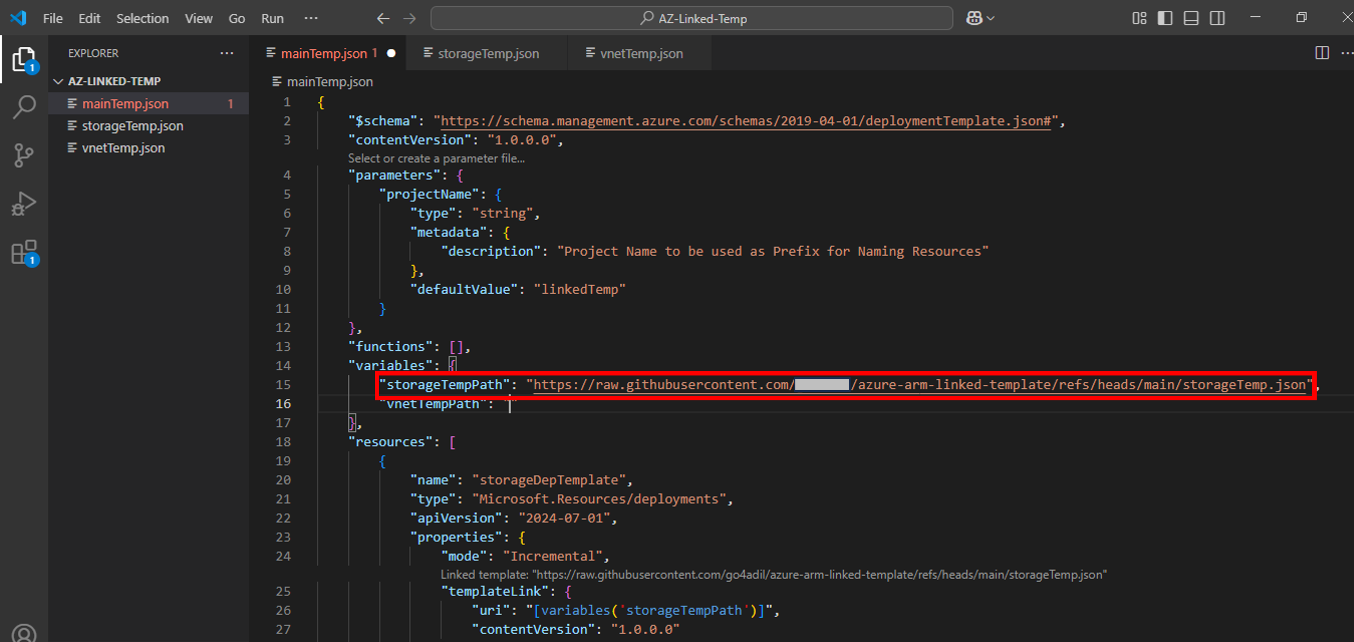 ARM linked template-Github-storage-template-uri