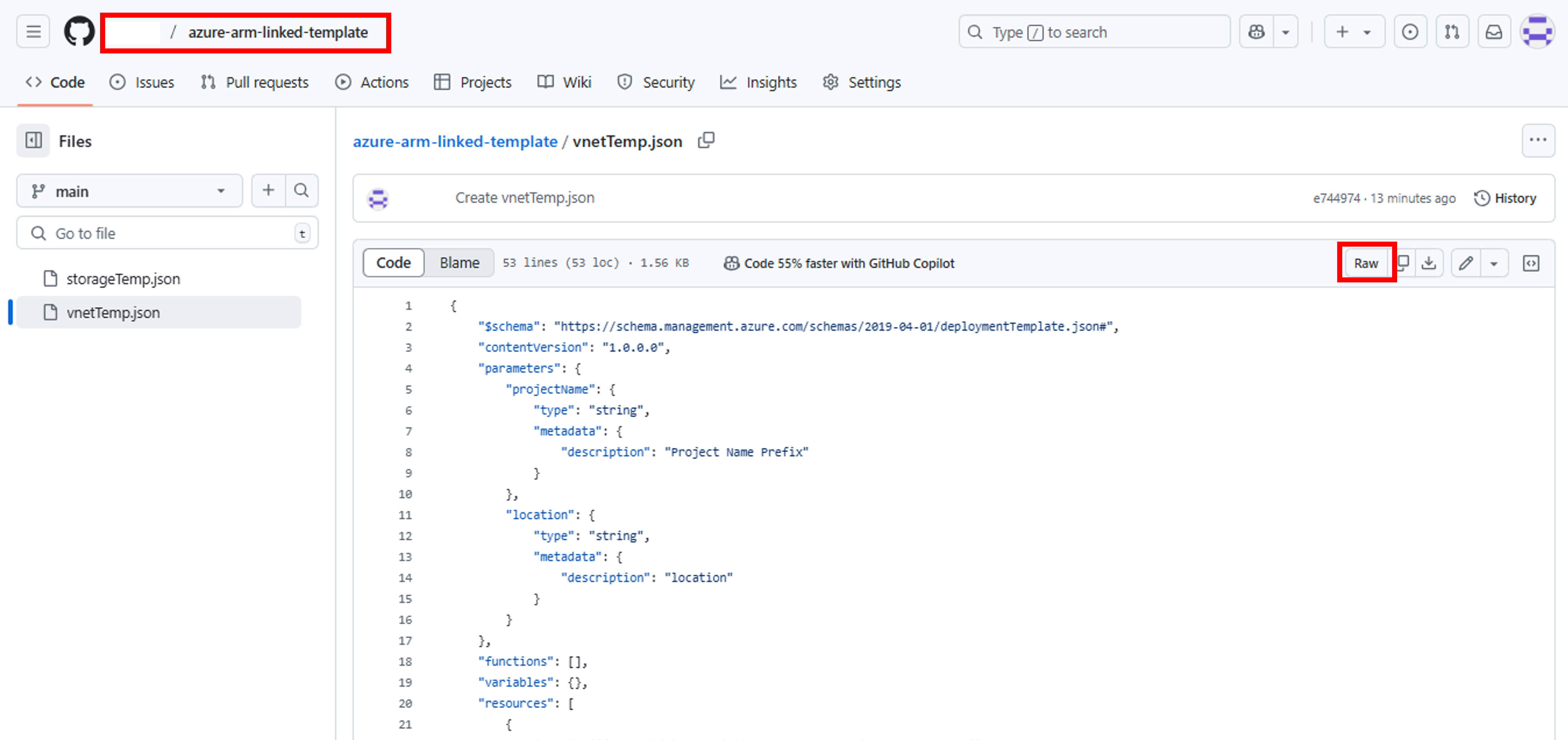 ARM linked template-Github-vnet-template-code