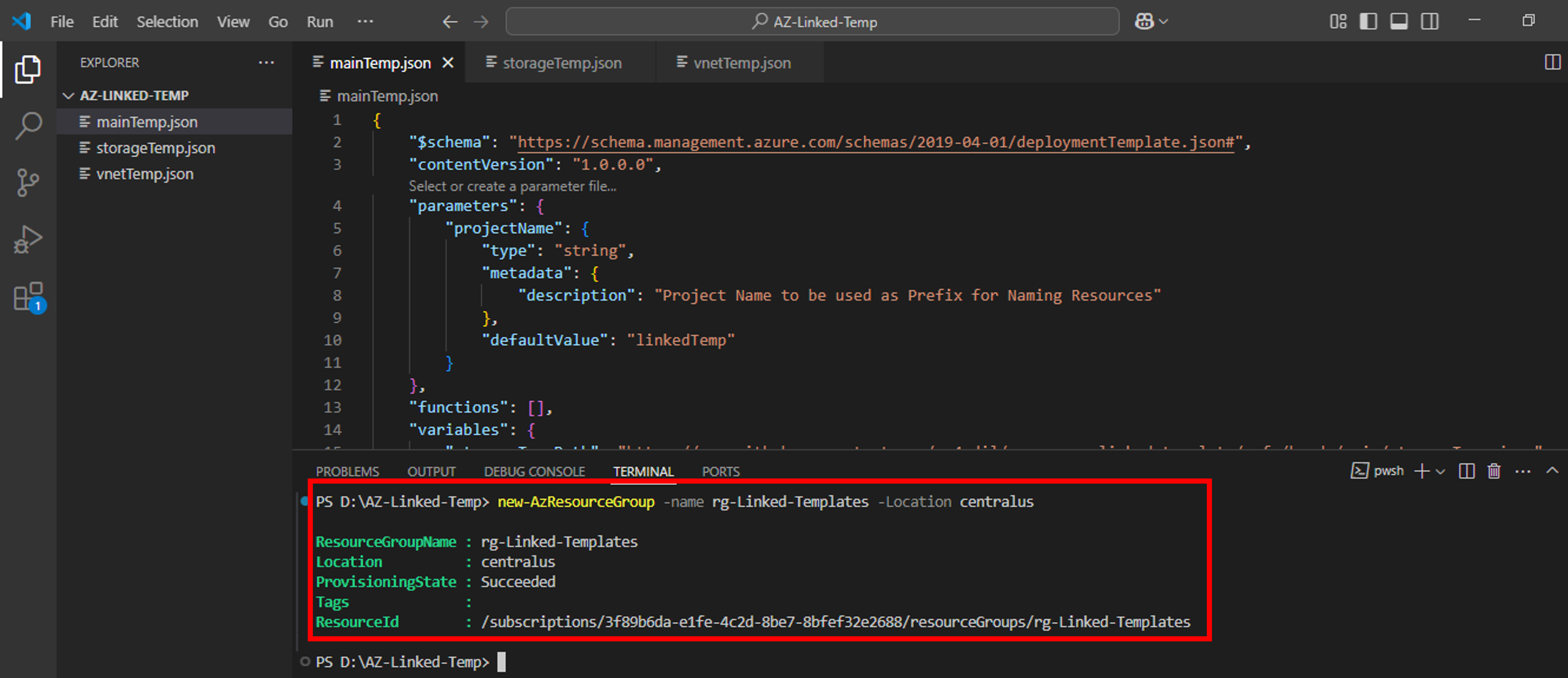 ARM linked template-deploy-new-resource-group