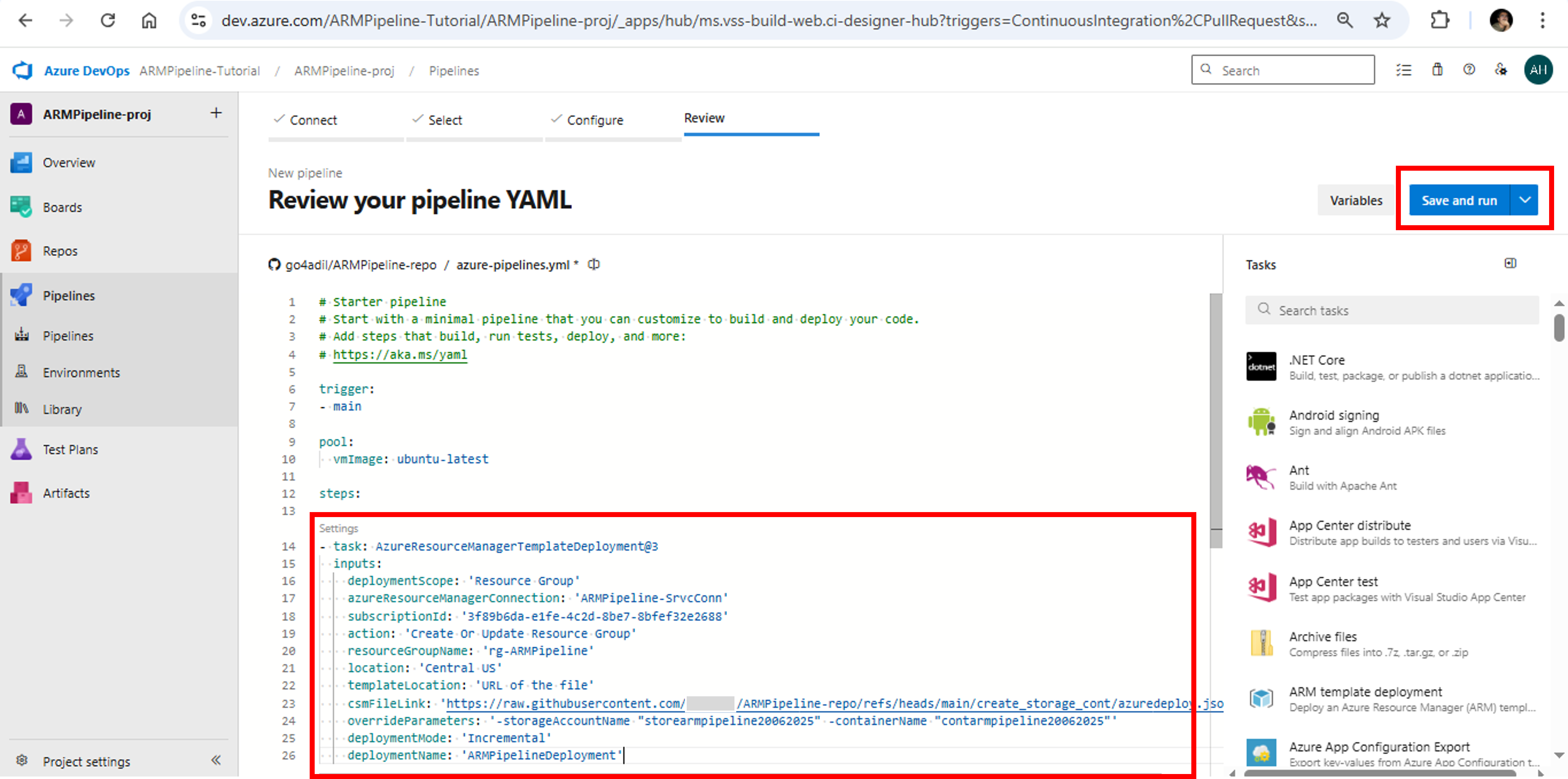 Azure DevOps-Azure Pipelines-Updated YAML file
