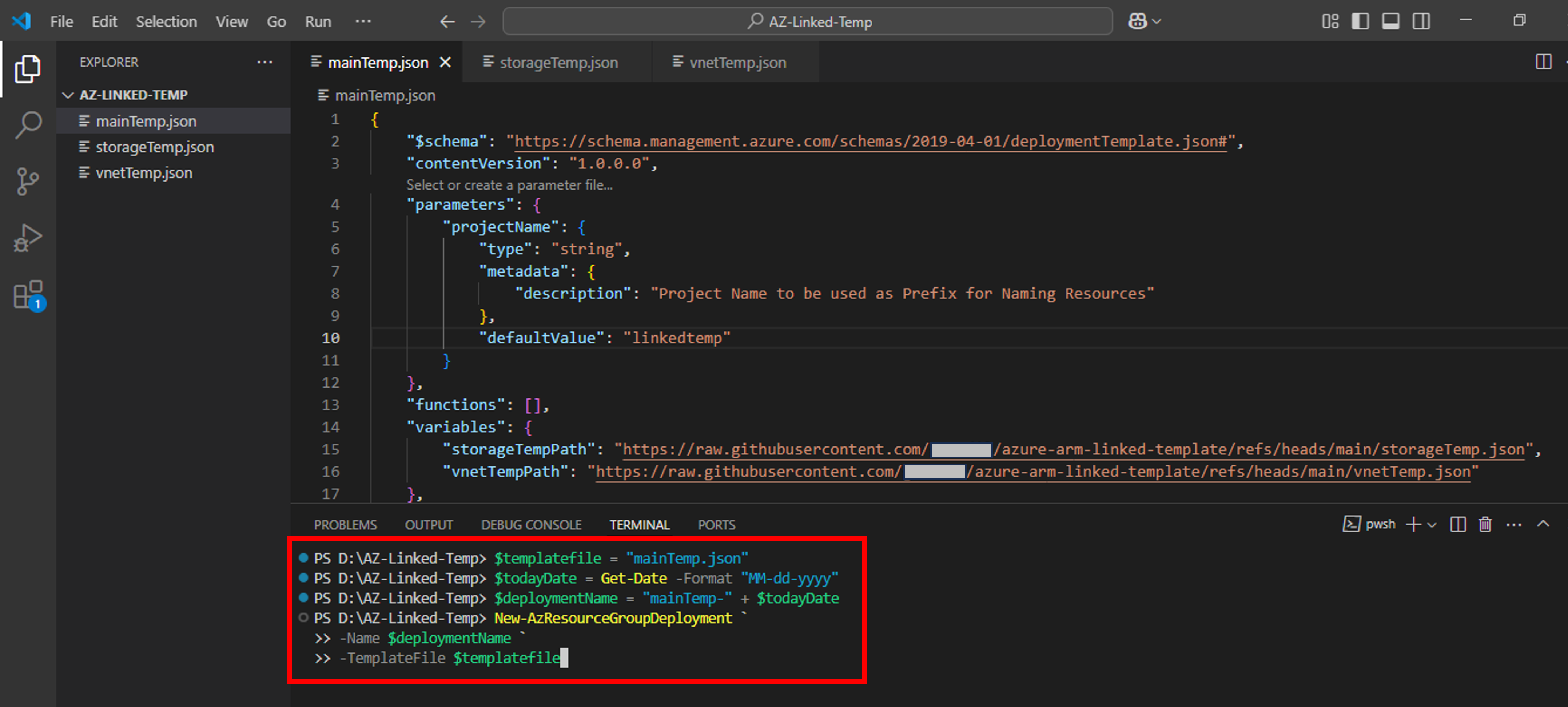ARM linked template-deploy-main-template