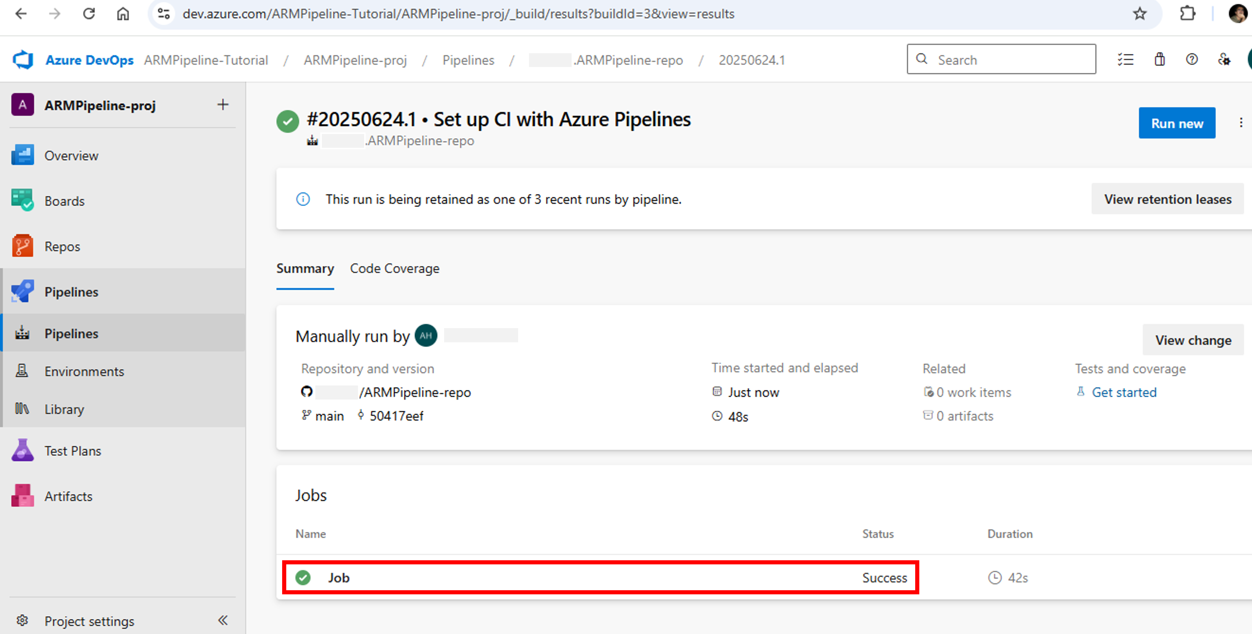 Azure DevOps-Azure Pipelines-Run Pipelines-success