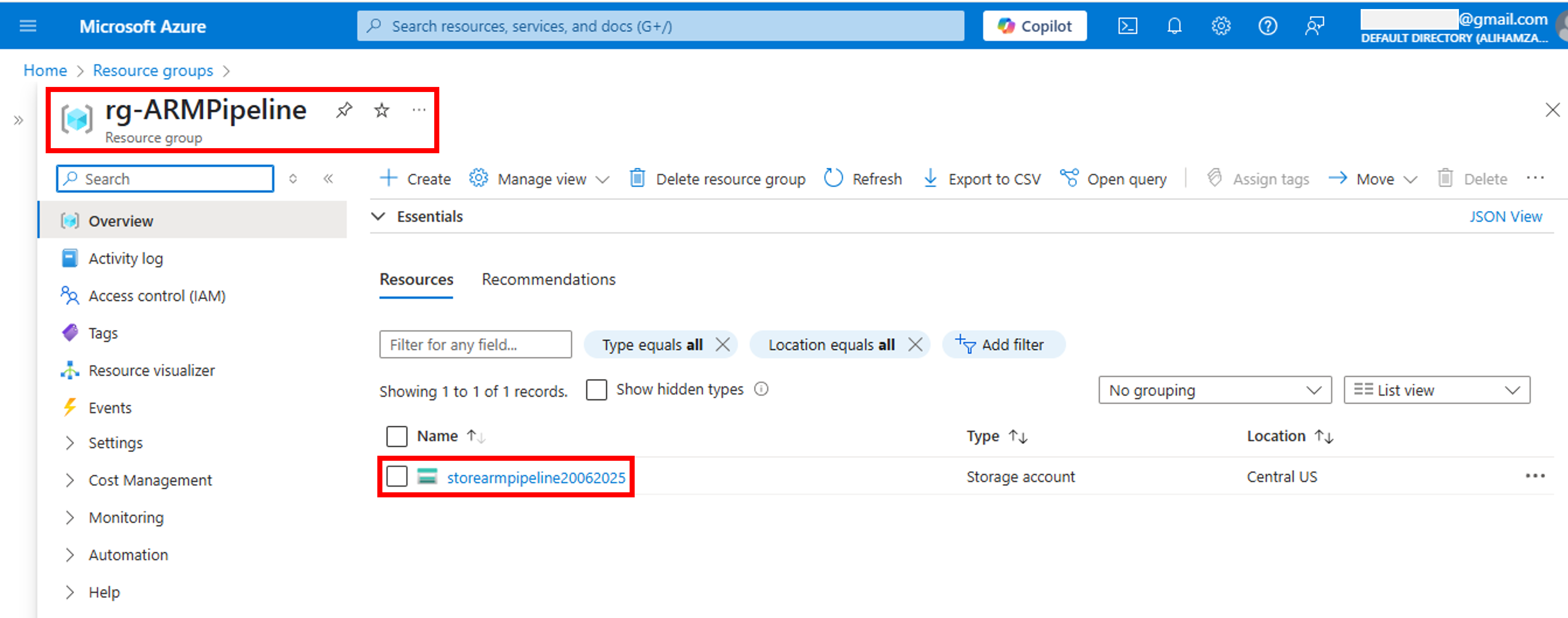 Azure Portal-Azure Pipelines-New Storage Account