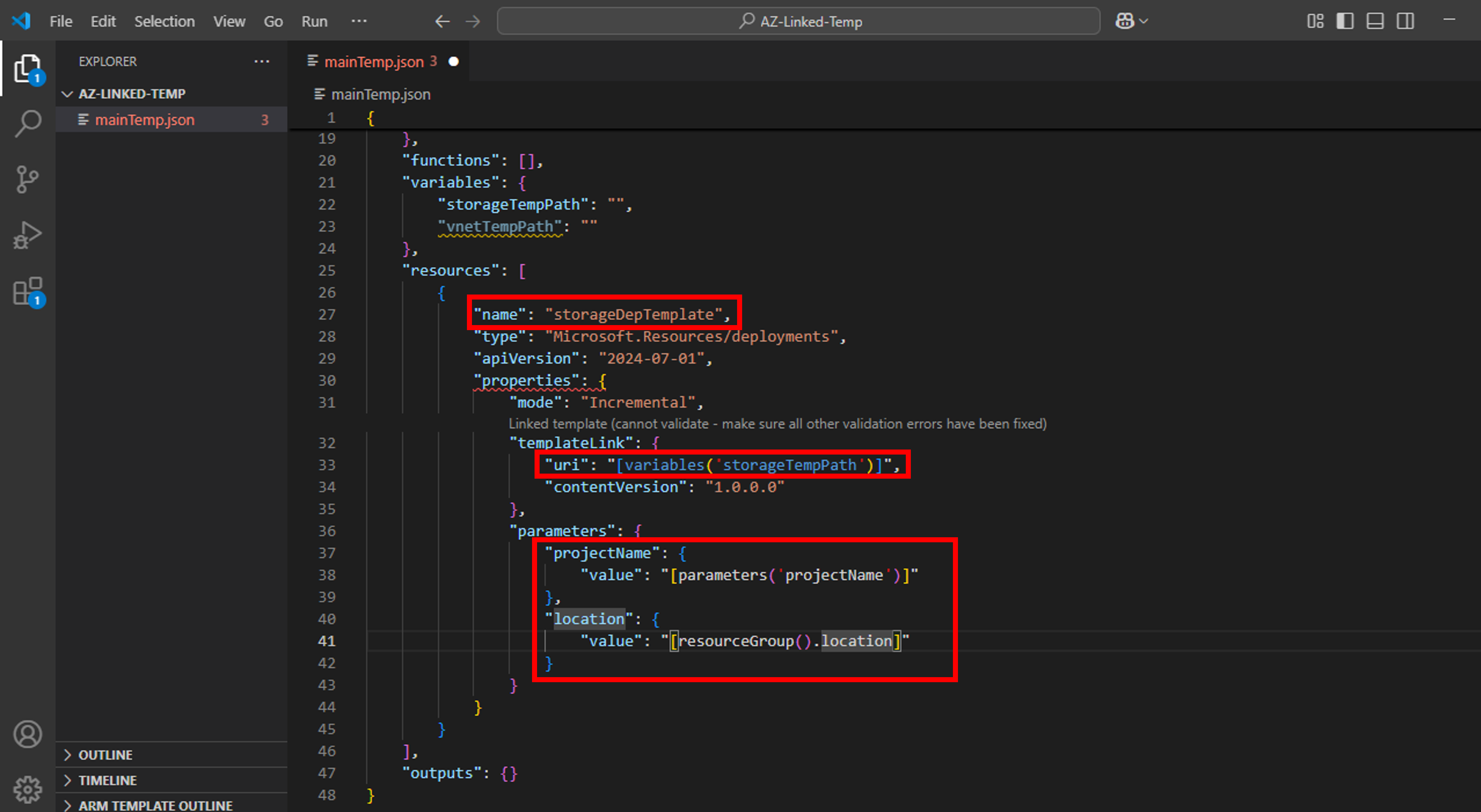 ARM linked template-mainTemp-storage-deployment-resource-properties